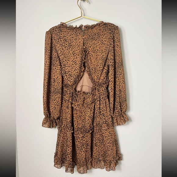 EUC Leopard Print Frill Trim Plunge Open Back Flounce Sleeve Dress Size XS - Picture 13 of 14